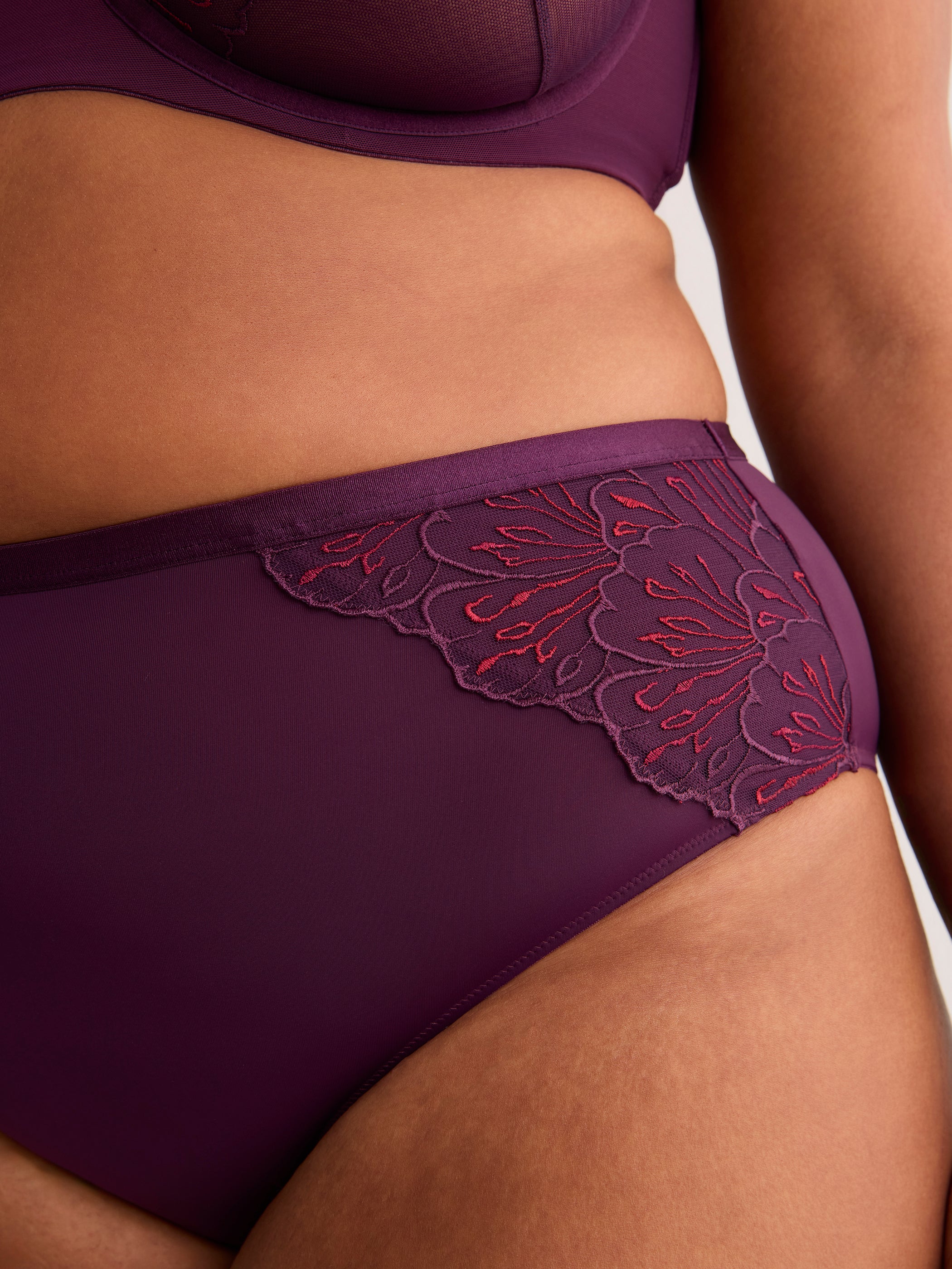 Plum Microfibre Cheeky Brief with Side Embroidery - Déesse