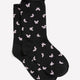 Black Butterfly-Print Crew Socks with Rolled Edge