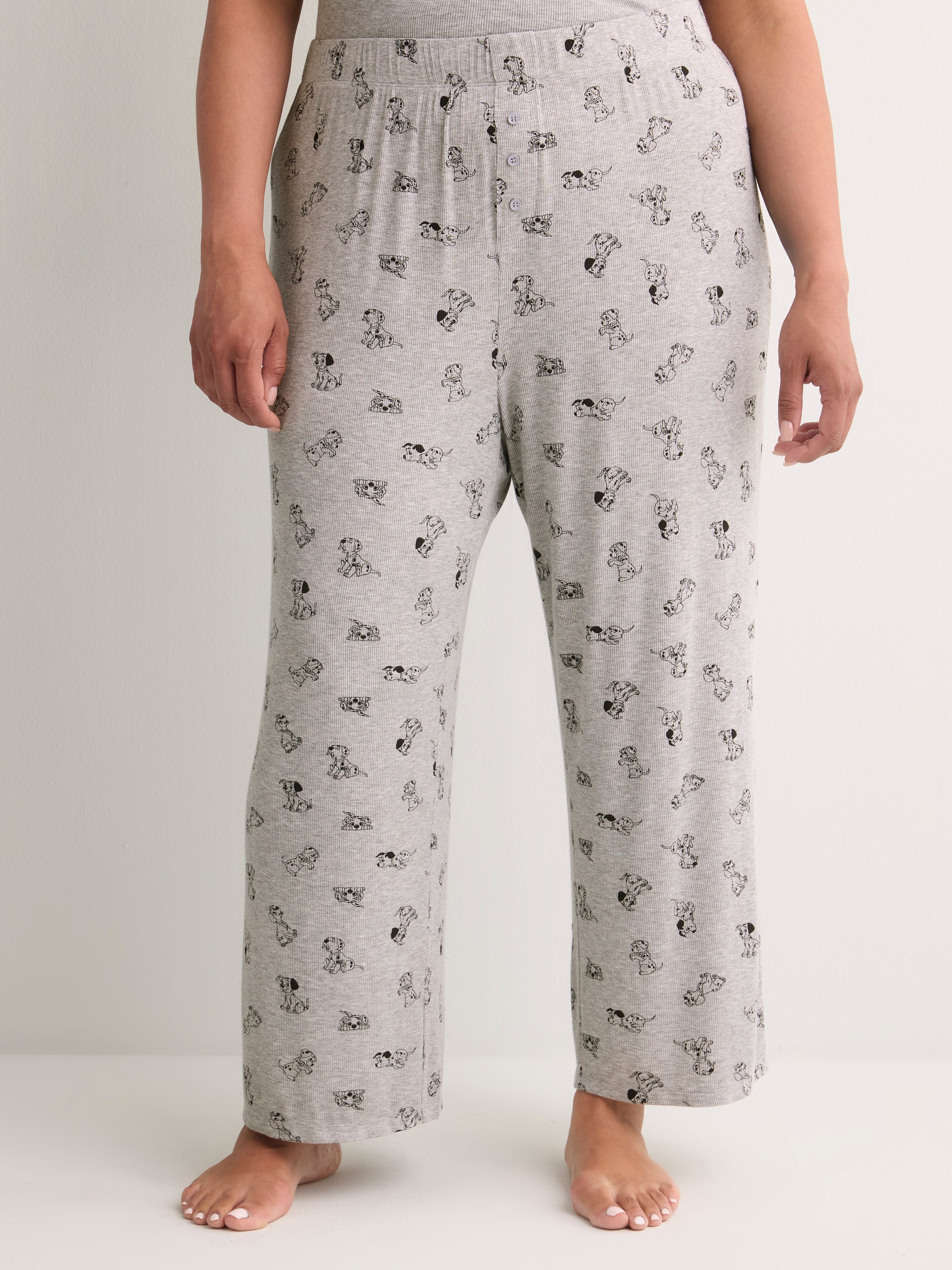 Grey Textured Knit Pyjama Pant with Dalmatian Print - Disney