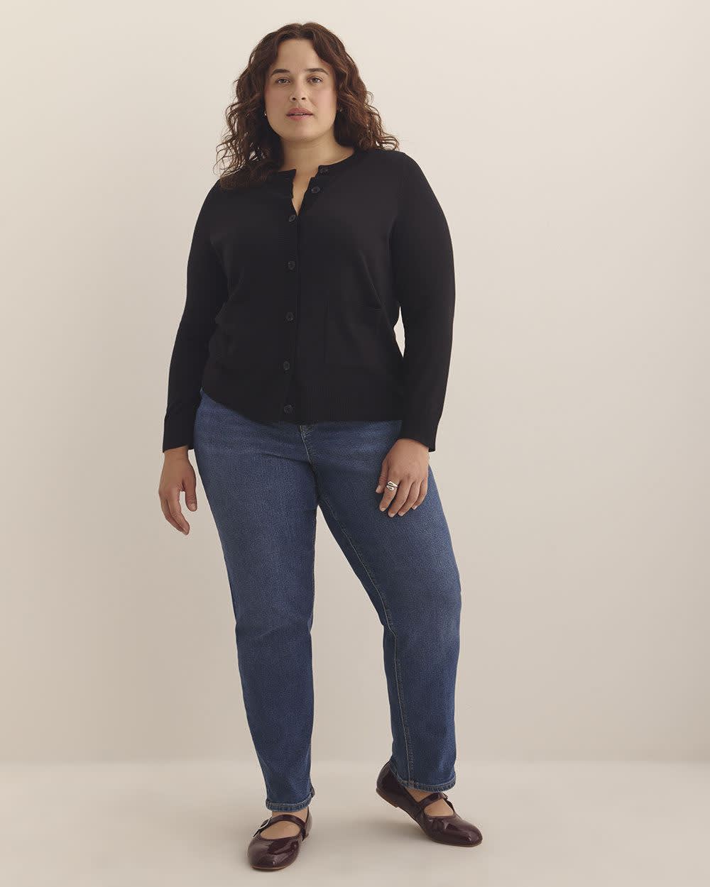 Cardigan boutonné à col rond en mélange de coton, tissu responsable