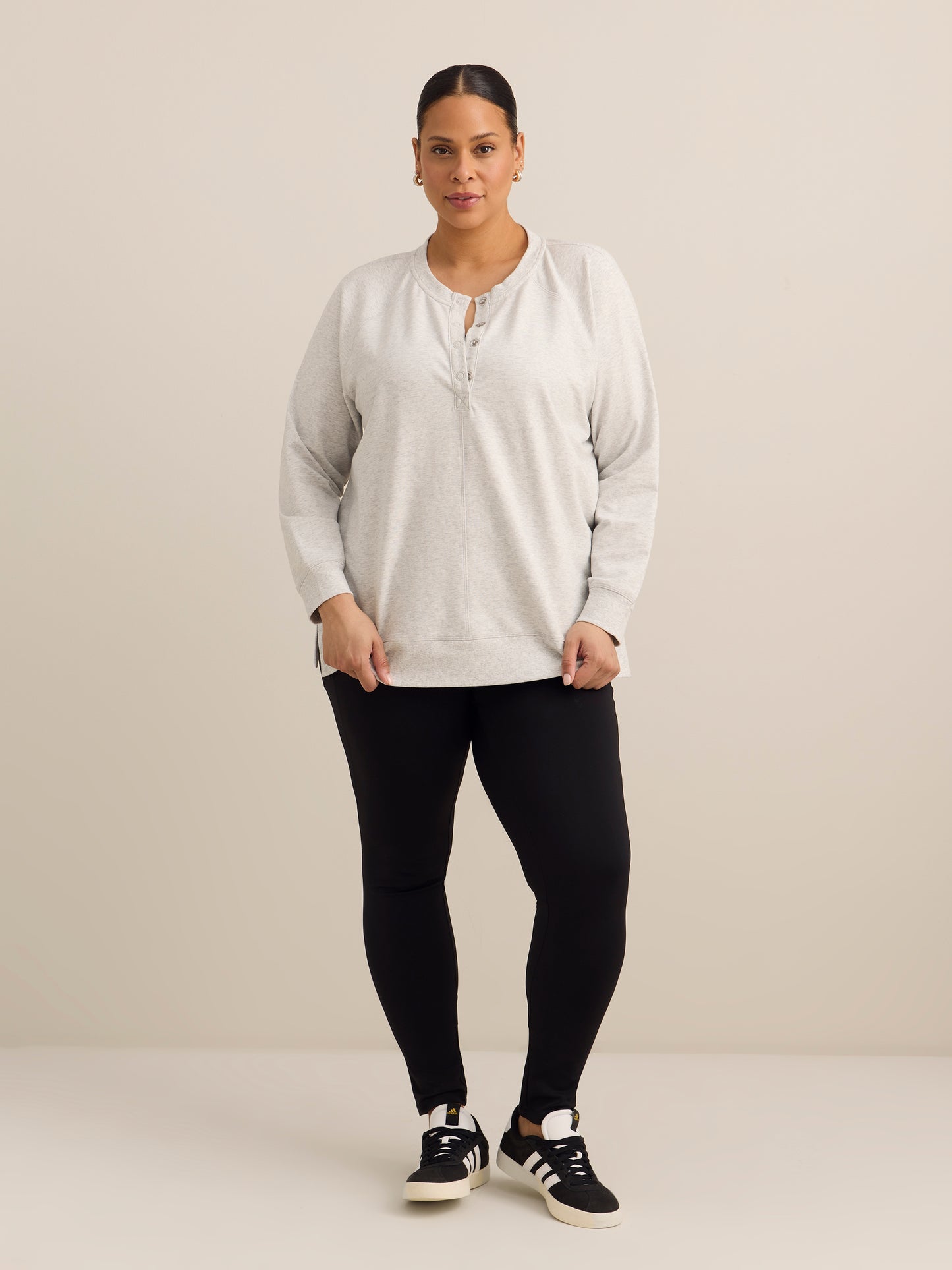 French Terry Henley Sweatshirt with Side Slits - ActiveZone