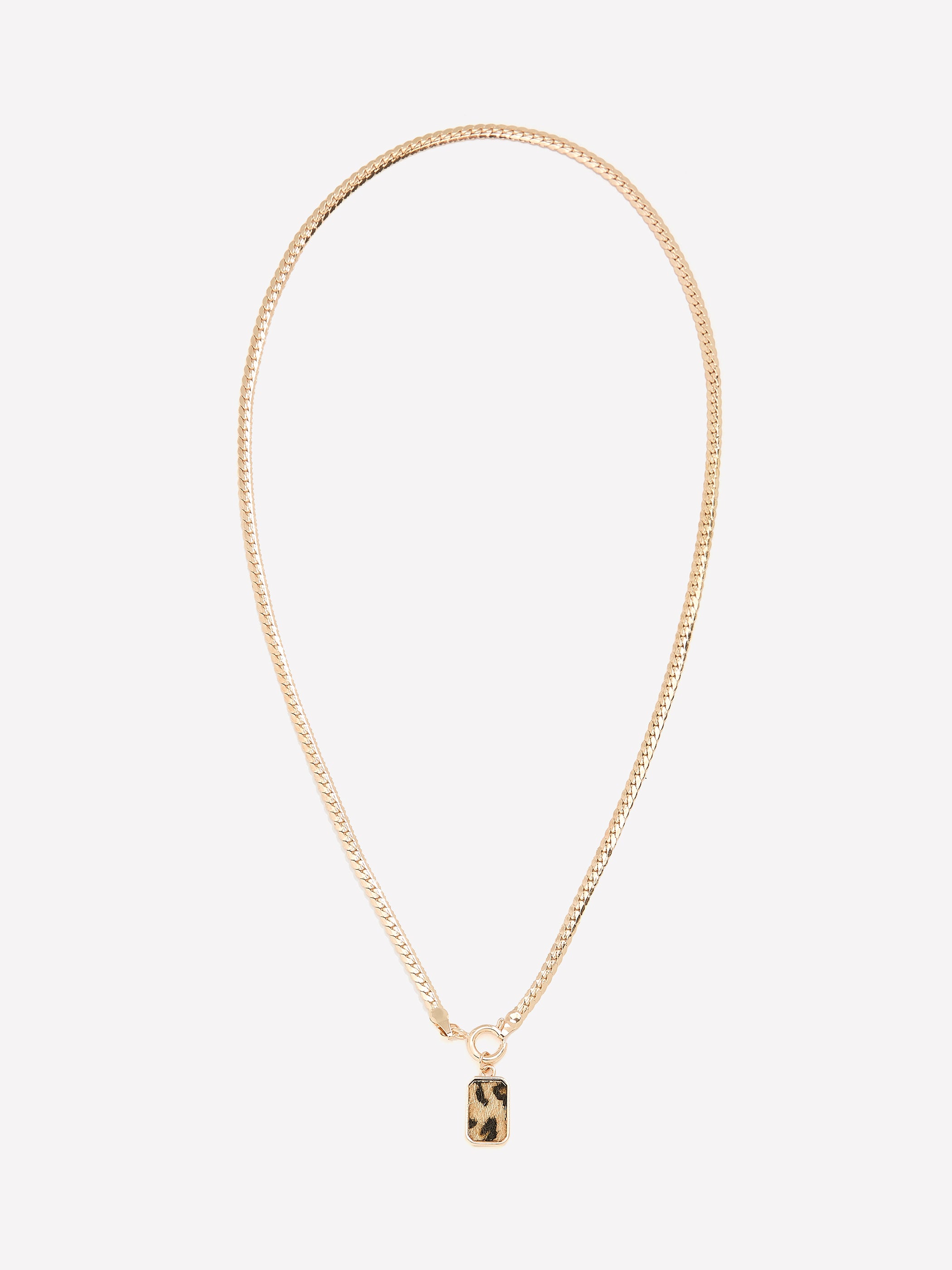 Short Golden Chain with Leopard-Print Pendant