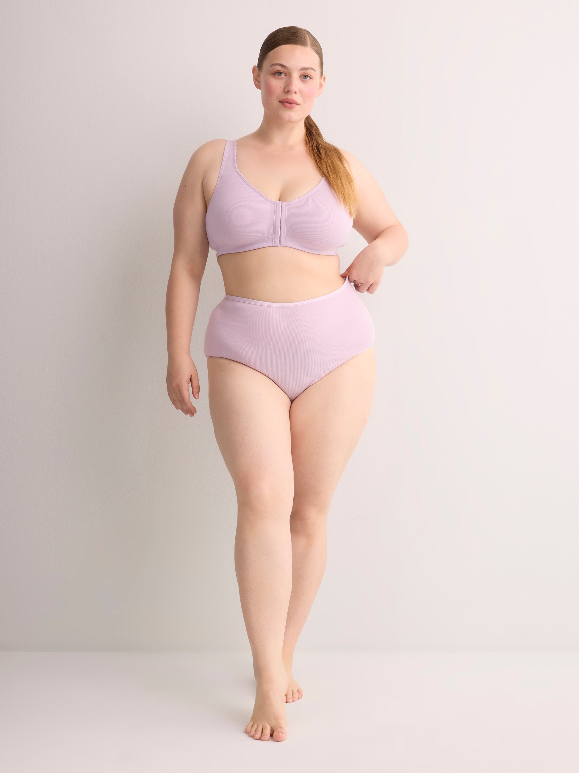 Lavender Wireless Front-Closure Ribbed Knit Bra - ti Voglio