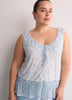 White Floral Ruffled Mesh Sleeveless Swing Blouse