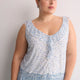 White Floral Ruffled Mesh Sleeveless Swing Blouse