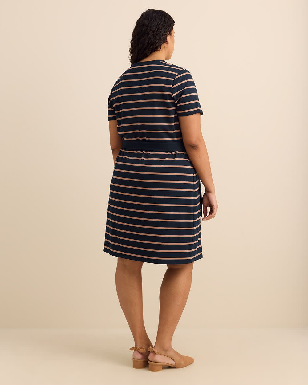Blue Striped Knit Dress with Removable Belt