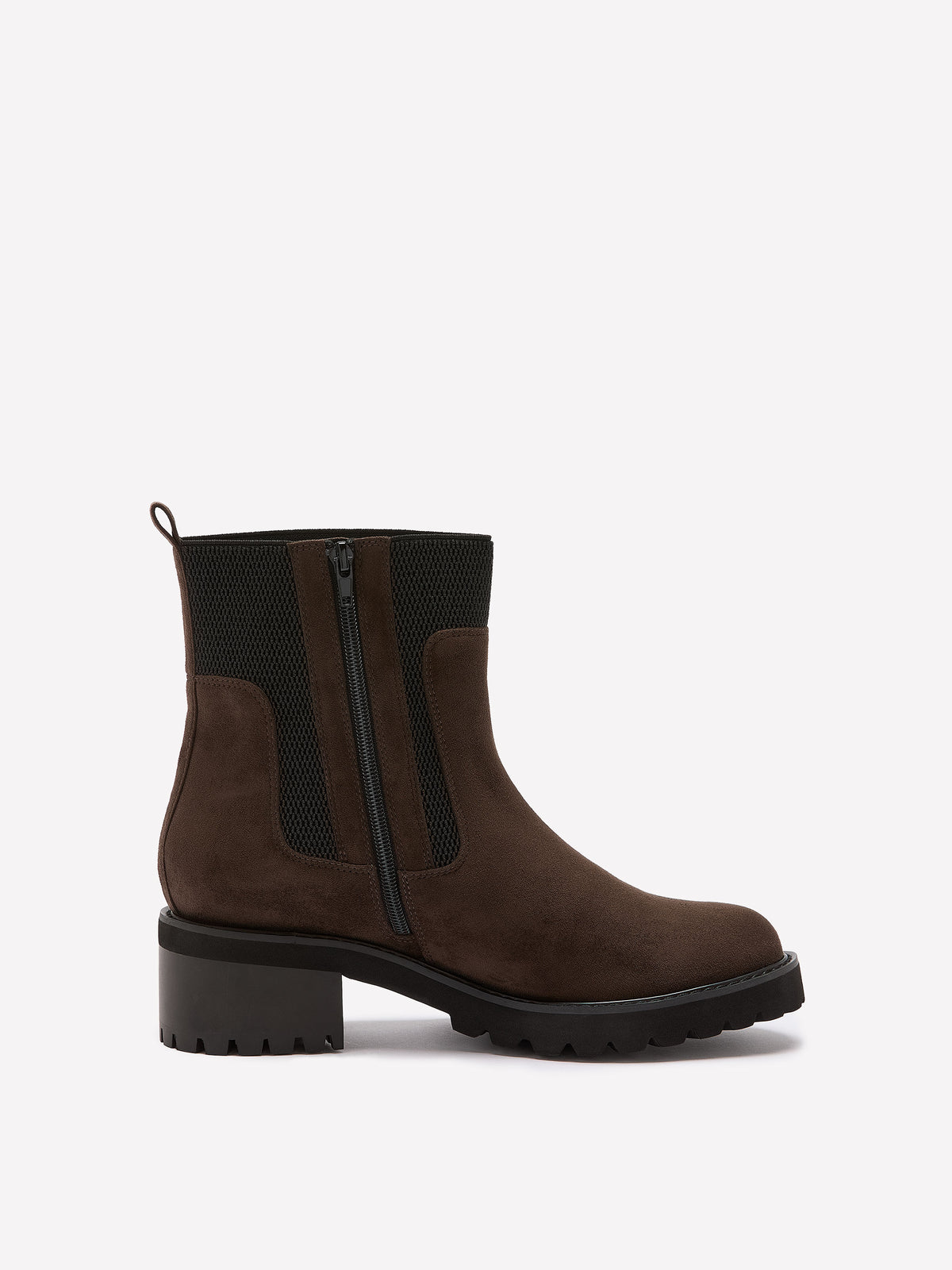 Wide Width, Brown Microsuede Abelita Mid-Heel Chunky Bootie