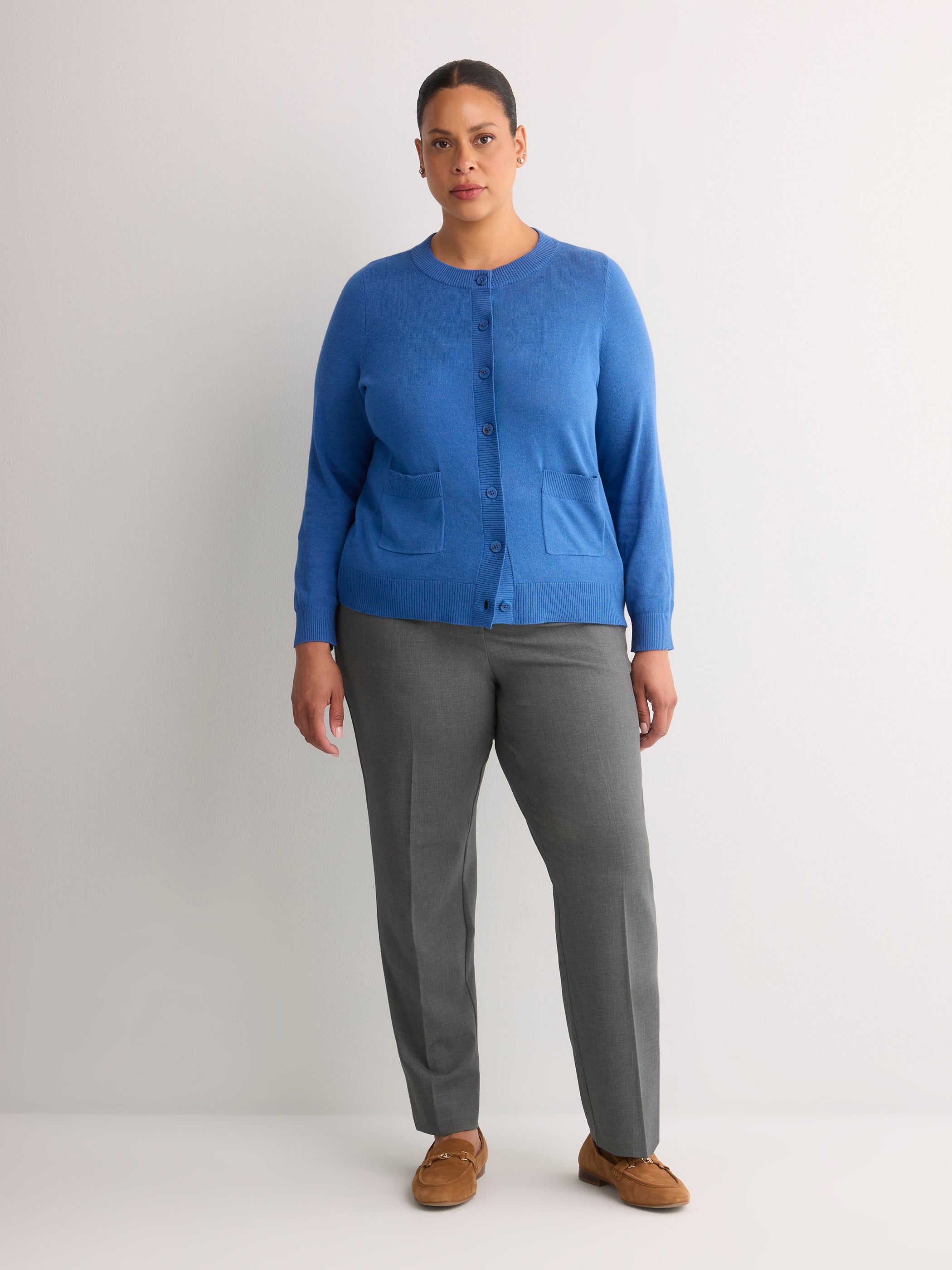Responsible, Buttoned-Down Cotton Blend Crew Neck Cardigan