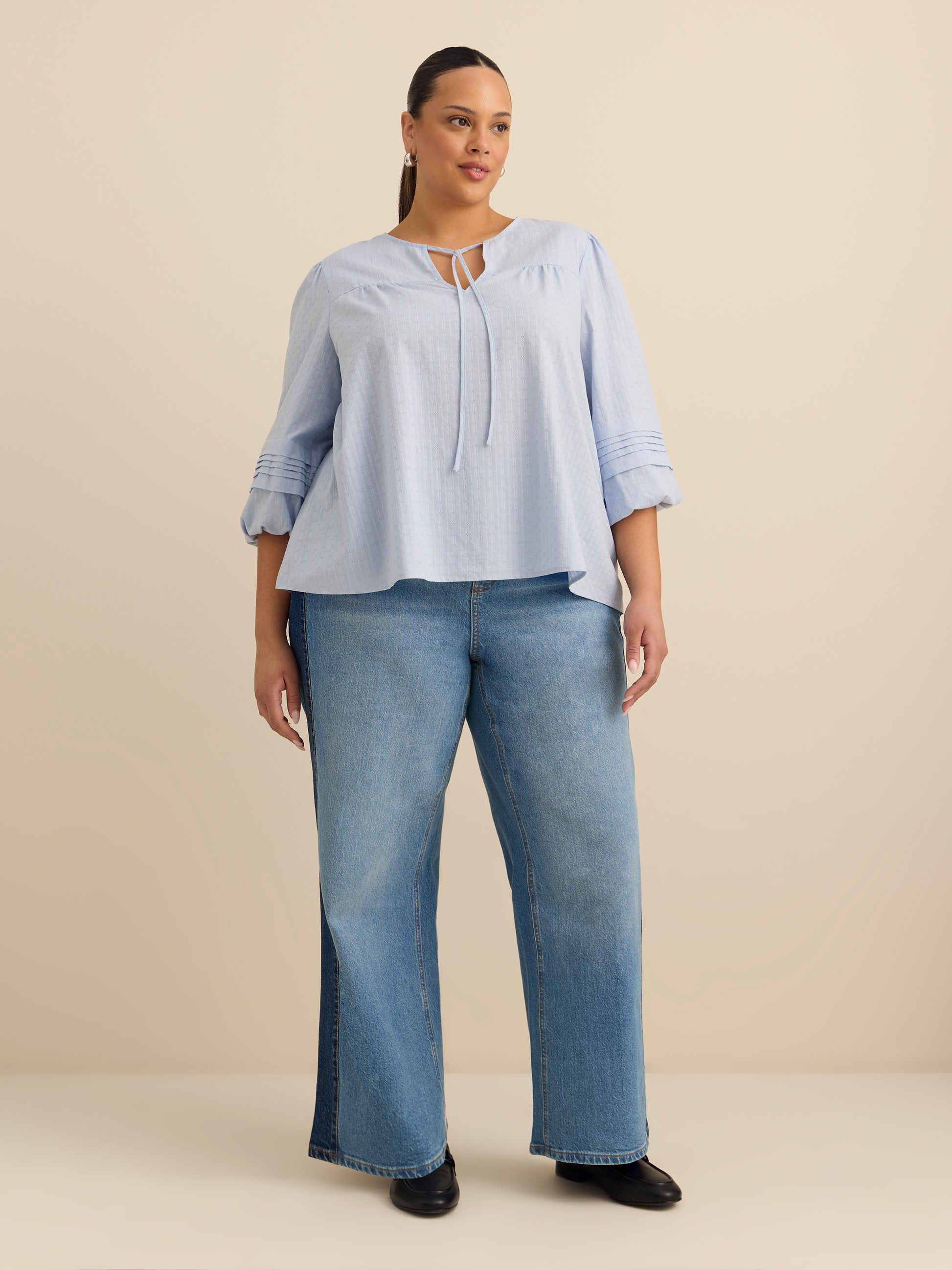 Cotton Blouse with Balloon Sleeves