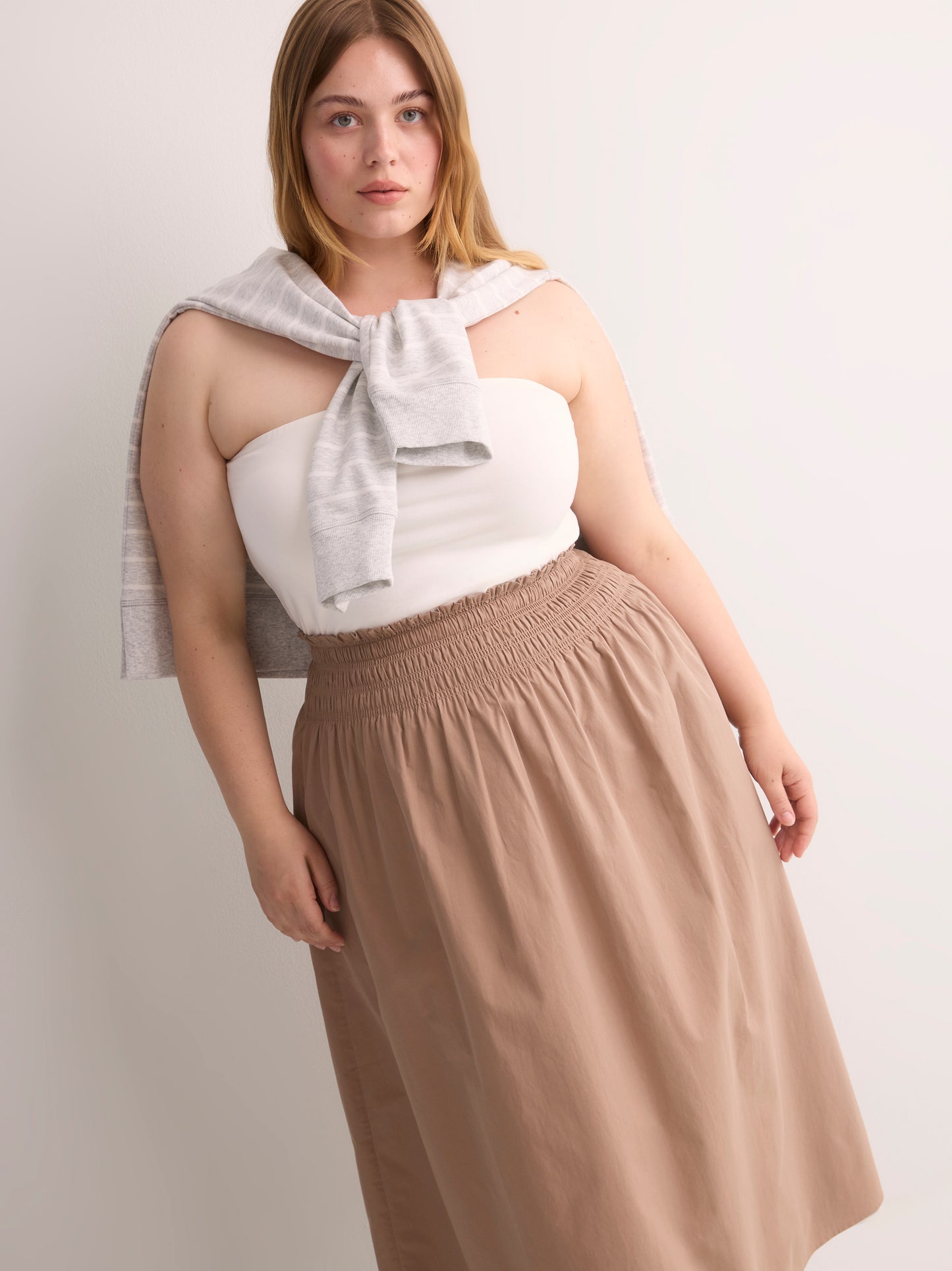 Cotton Poplin Pull-On Maxi Skirt