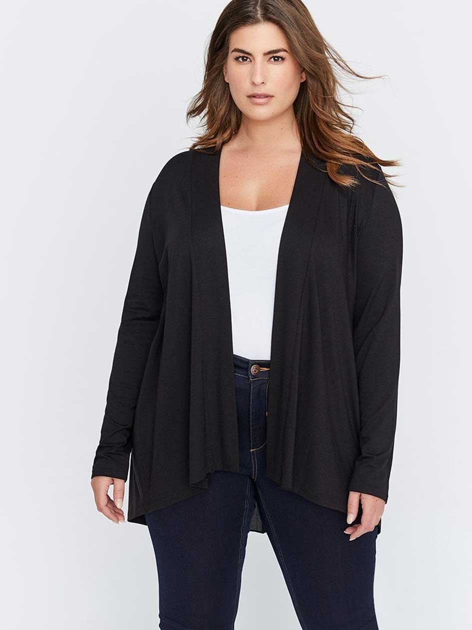 Premium Essential Mixed Fabric Open Cardigan with Pleated Back - Michel ...