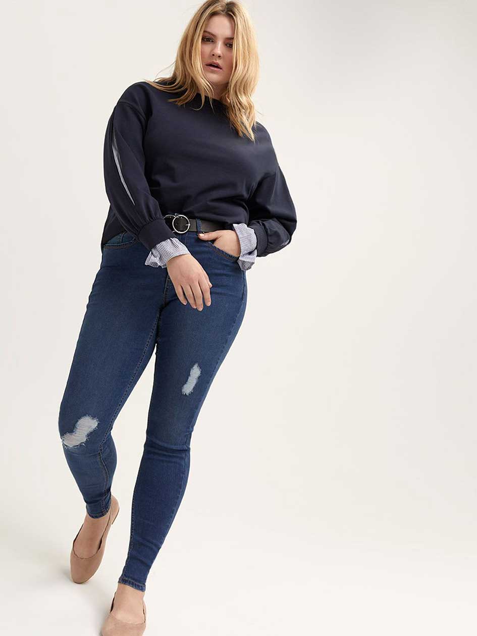 Sweatshirt with Slit Sleeves and Woven Underlay - L&L