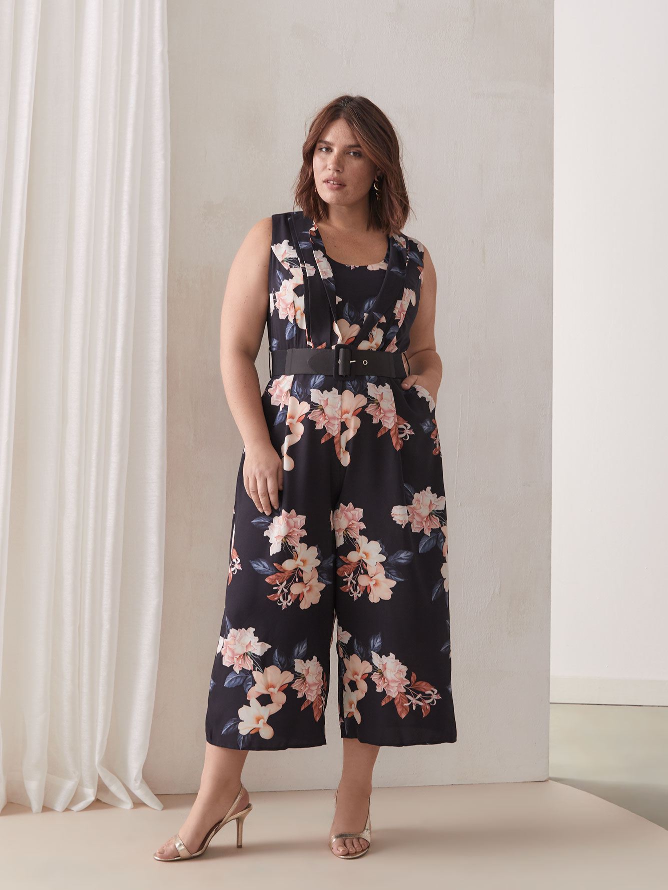 Belted Floral Jumpsuit - City Chic