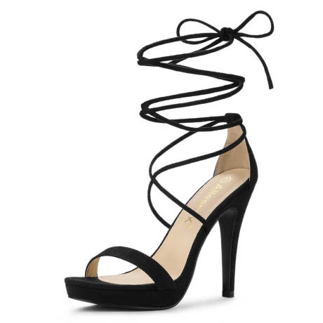 Allegra K- Platform Stiletto Heels Black Lace Up Sandals