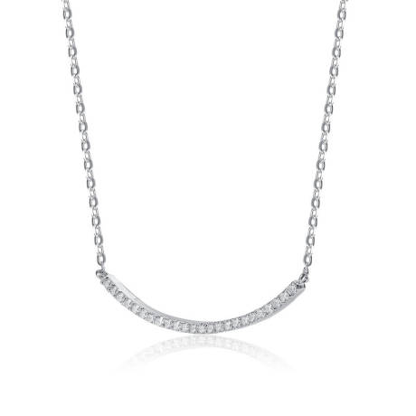 Genevive Sterling Silver with Clear Cubic Zirconia Curved Necklace