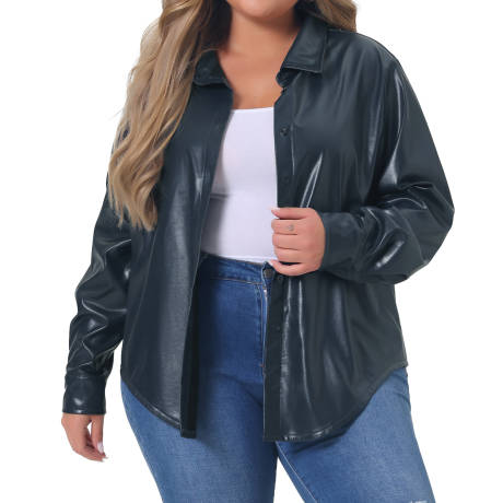 Agnes Orinda - Faux Leather Button Motorcycle Casual Jacket
