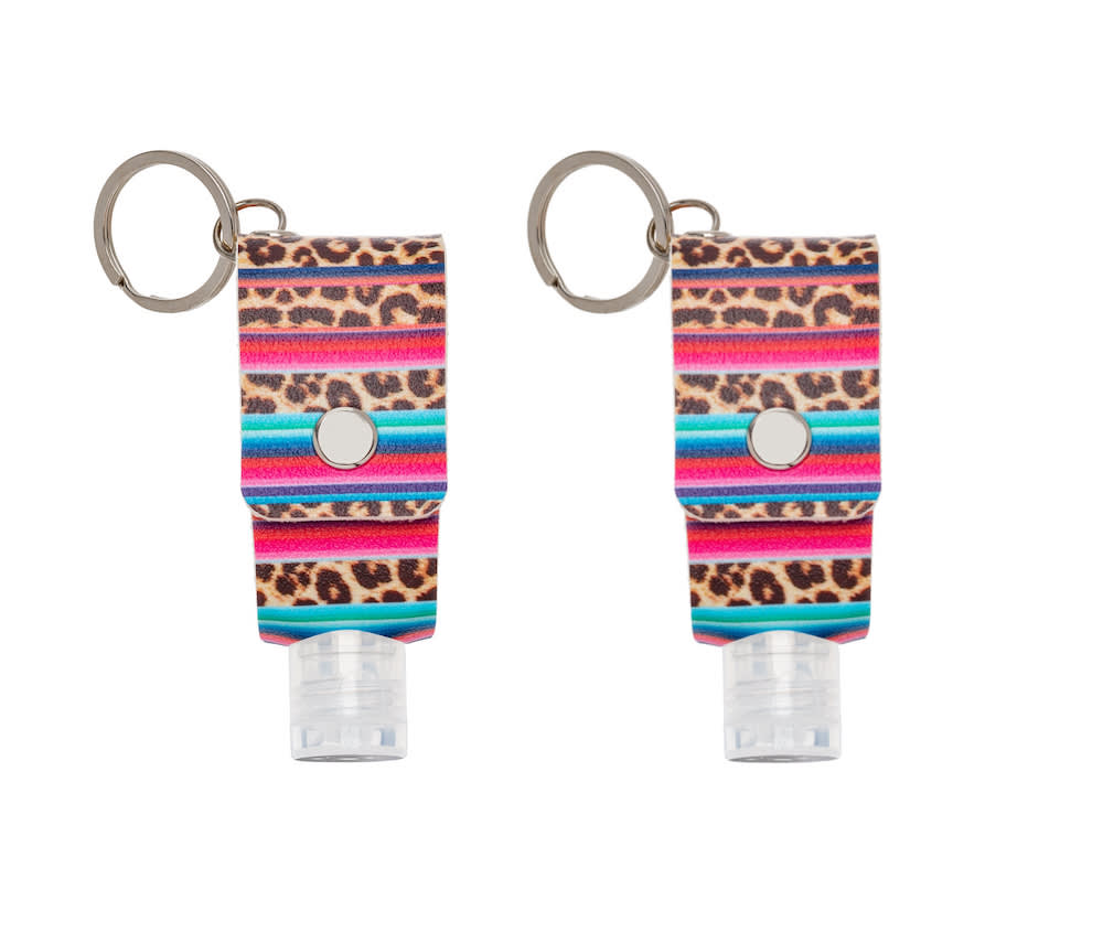 Multi Colored Striped Cheetah Hand Sanitizer Key Chain with Empty 30 ML Bottle - set of 2 - Don't AsK