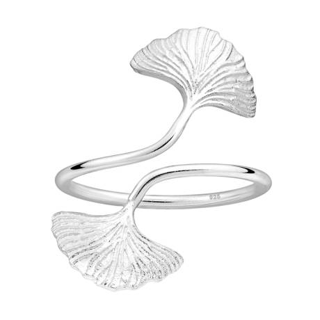Sterling Silver Dual Ginkgo Leaf Statement Ring - Ag Sterling