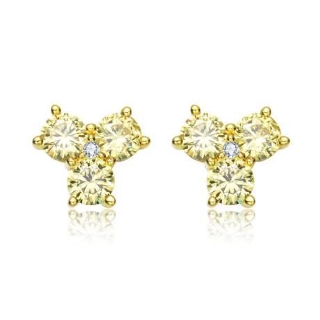 Genevive Sterling Silver Round Cubic Zirconia Clover Stud Earrings