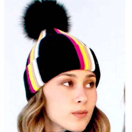 Mitchie's Matchings - Striped Knit Hat With Fox Pom