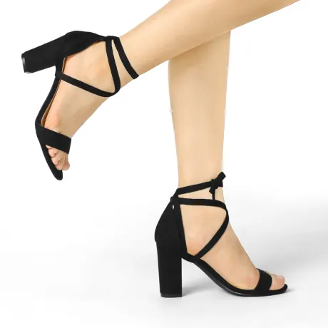 Allegra K- Lace Up and Ankle Strap Chunky Heel Sandals
