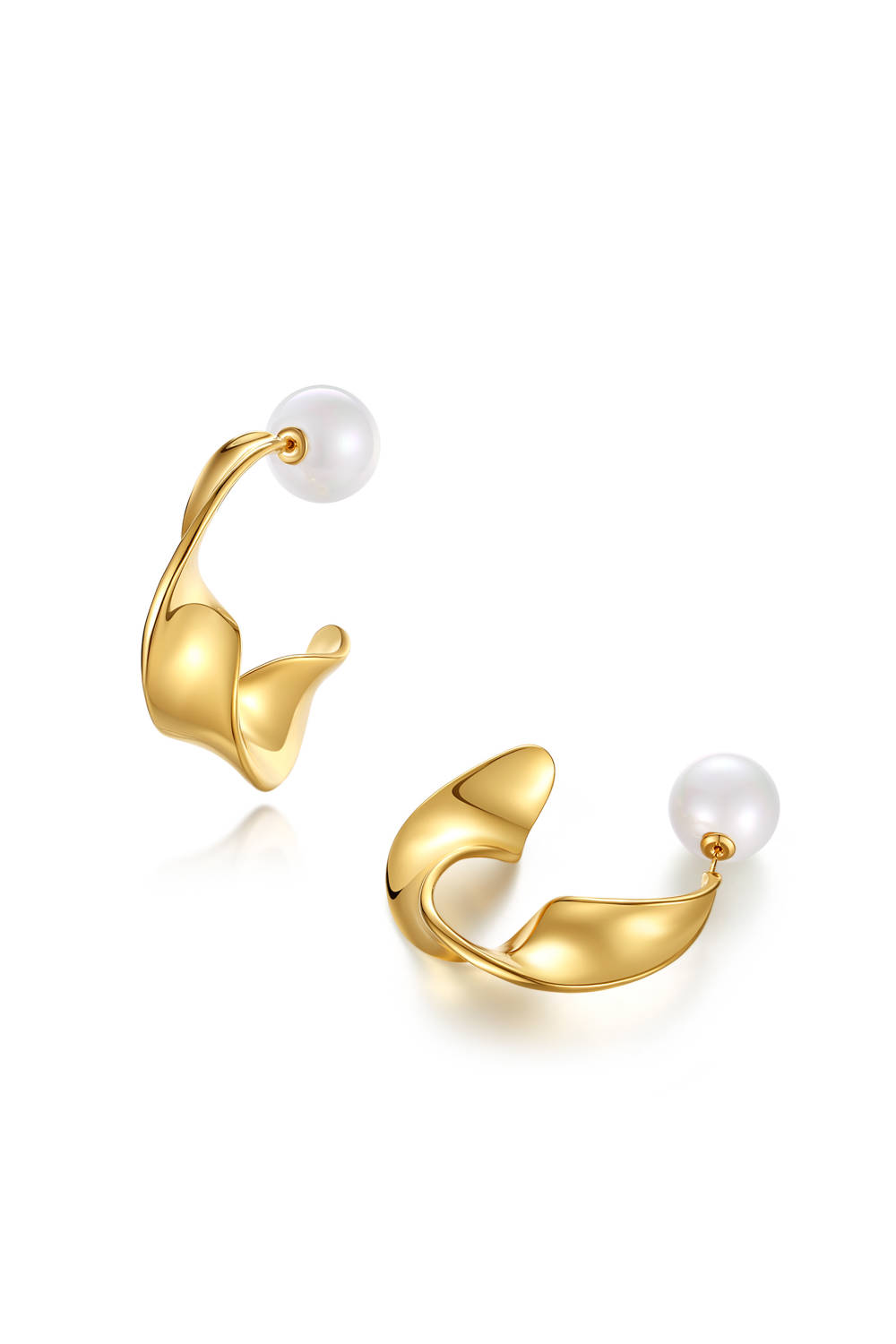 Classicharms-Gold Chunky Wave Statement Hoop Earrings and Pearl Studs Set