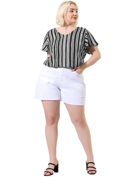 Agnes Orinda - Stripes Round Neck Short Sleeve Boho Top