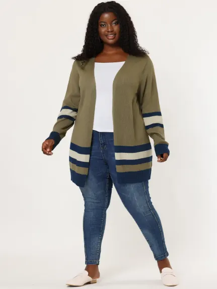 Agnes Orinda - Striped Contrast Color Sweater Cardigans