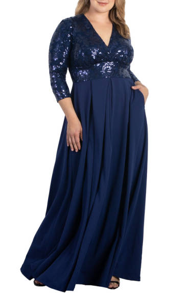 Kiyonna Paris Pleated Sequin Gown (Plus Size)