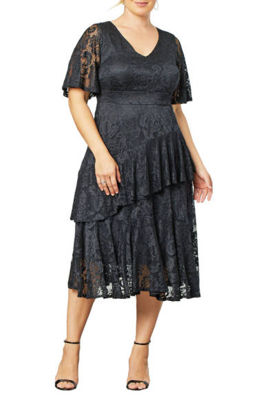 Kiyonna Lace Affair Tiered Cocktail Dress (Plus Size)
