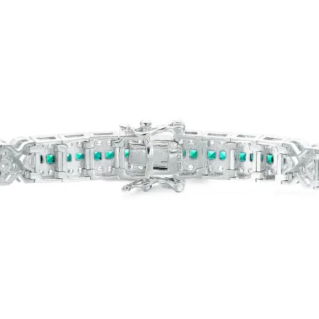 Genevive Sterling Silver White Gold Plated with Clear Round and Colored Baguette Cubic Zirconia Link Bracelet