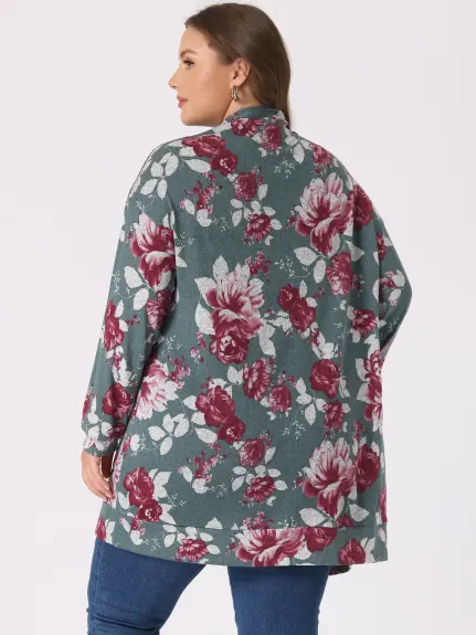 Agnes Orinda - Flower Knit Open Front Sweater Fall Cardigan