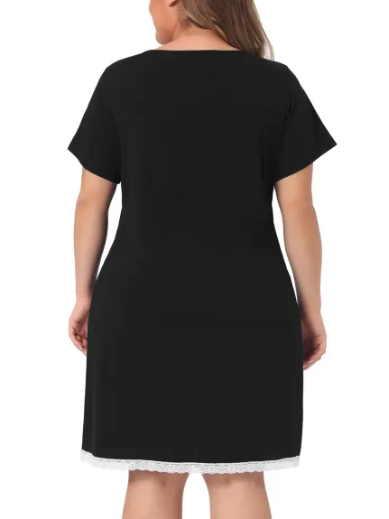 Agnes Orinda - Lace Trim Short Sleeve Nightgown