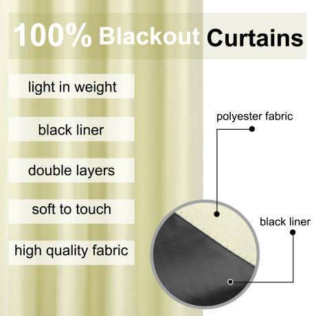 PiccoCasa- rideaux oeillets étanches 100% Blackout avec doublure noire, ensemble 2 panneaux 42 x 84 pouces