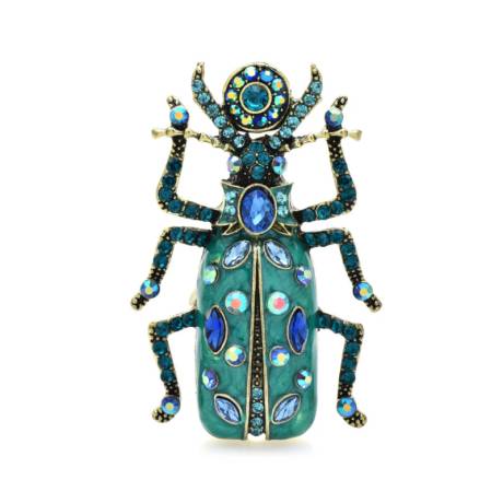Teal & Blue Crystal Beetle All Seeing Eye Brooch  - Don't AsK