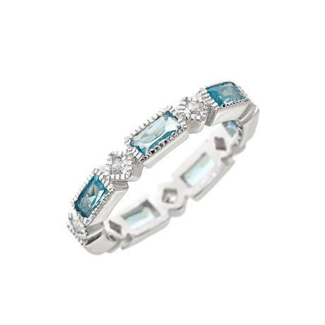Sterling Forever - Sterling Silver Blue Topaz Cz Victorian Band Ring