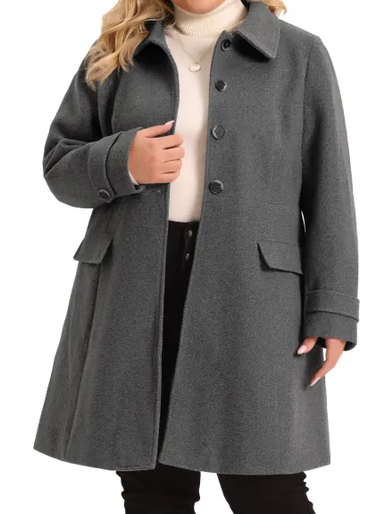 Agnes Orinda - Turndown Collar Single Breasted Long Coat