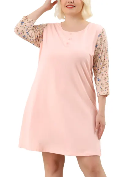 Agnes Orinda - Sleepwear Floral Midi 3/4 Sleeve Nightgown