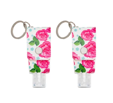 Porte-clés désinfectant pour les mains avec motif de roses roses et flacon vide de 30 ml - Don't AsK
