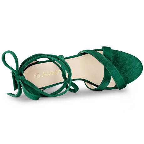 Allegra K- Velvet Lace-Up Clear Block Heel Sandals