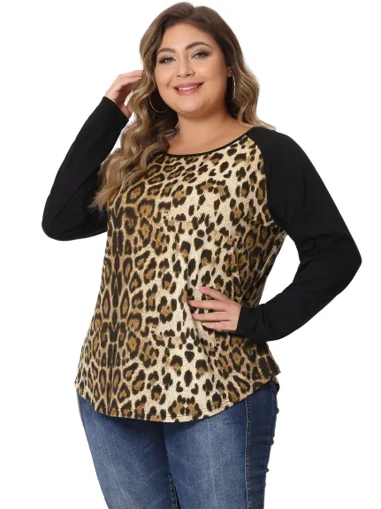 Agnes Orinda - T-shirts raglan color block à imprimé léopard