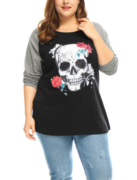 Agnes Orinda - T-shirts basiques amples à tête de mort florale