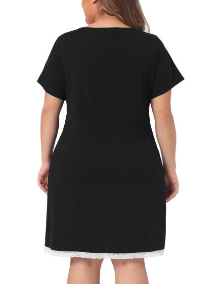 Agnes Orinda - Lace Trim Short Sleeve Soft Nightgown