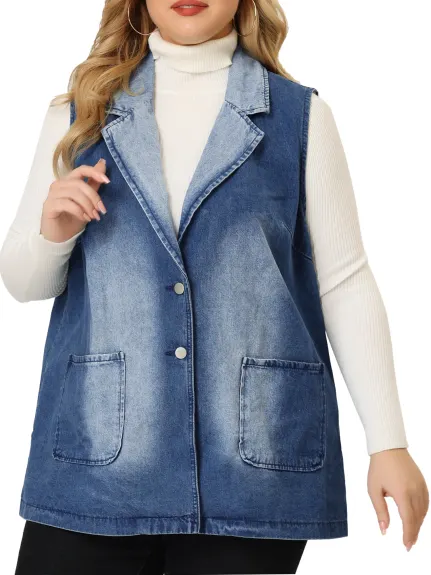 Agnes Orinda - Denim Vest Jacket with Pockets