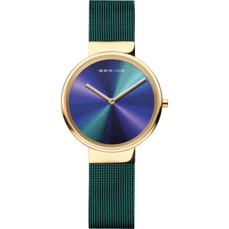 BERING - 31mm Ladies Classic Stainless Steel Watch In Yellow Gold/Green