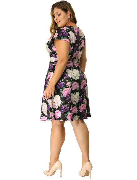 Agnes Orinda - Deep V Neck Cap Sleeve Summer Floral Dress