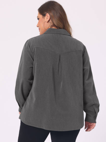Agnes Orinda - Long Sleeve Chest Pocket Chambray Shirts