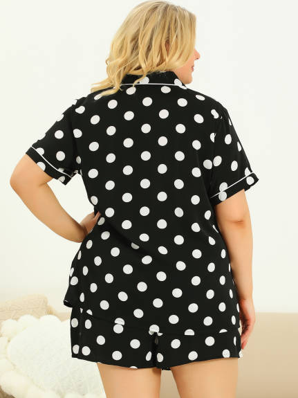 Agnes Orinda - Short Sleeve Polka Dots Shirt Pajama Set