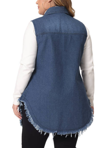 Agnes Orinda - Frayed Hem Denim Jacket Vest