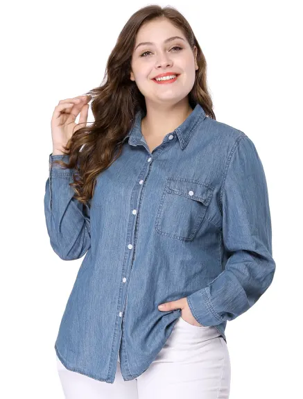 Agnes Orinda - Chemises en chambray boutonnées avec poche poitrine